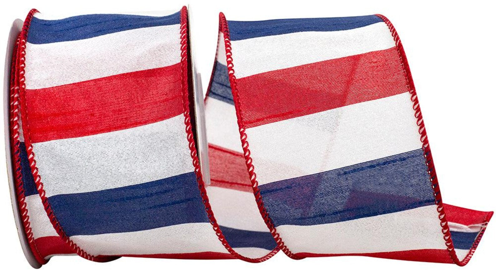American Dupioni Bar Wired Ribbon - Red, White & Blue | 2.5" Width | 10 Yard Roll