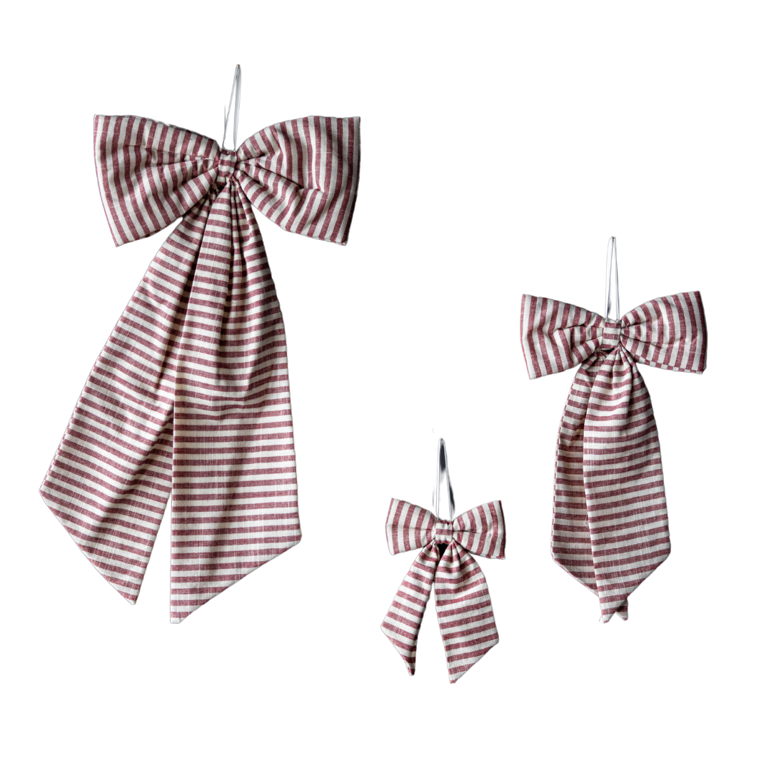 Bows Striped Cranberry Red Fabric