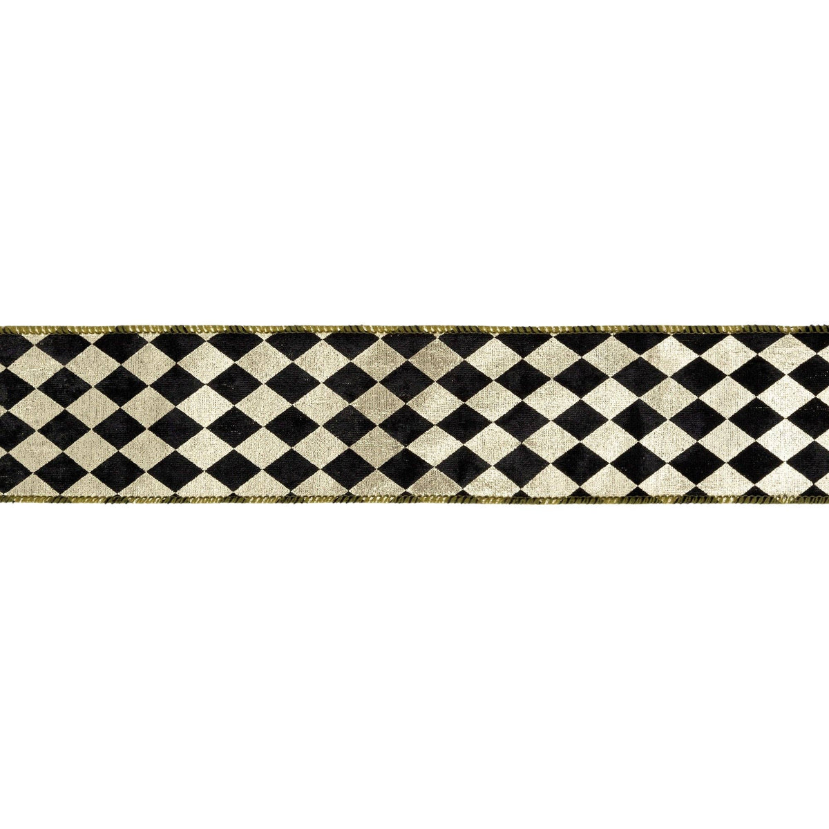 2.5" Black & Gold Harlequin Wired Ribbon with Gold Backing | 10 Yard Spool