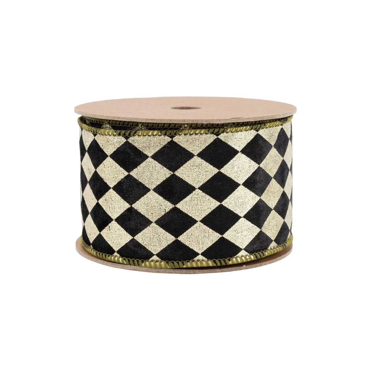 2.5" Black & Gold Harlequin Wired Ribbon with Gold Backing | 10 Yard Spool