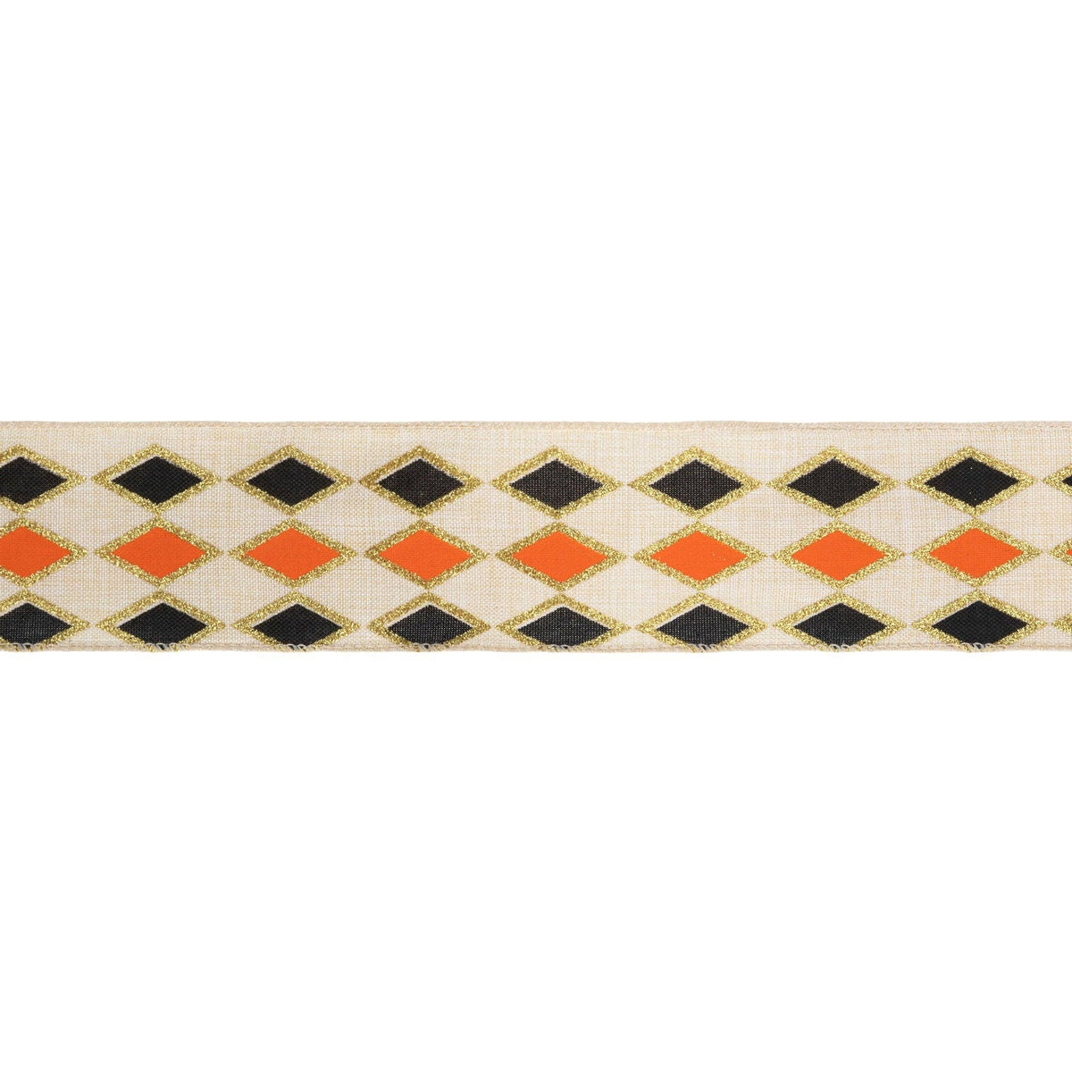 2.5" Black & Orange Diamond Wired Ribbon with Gold Glitter | 10 Yard Spool