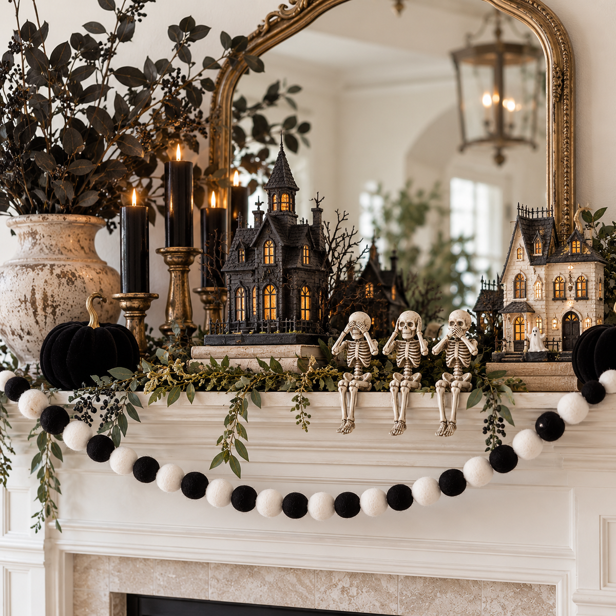 Black and White Felt Ball Garland - Halloween & Everyday Décor
