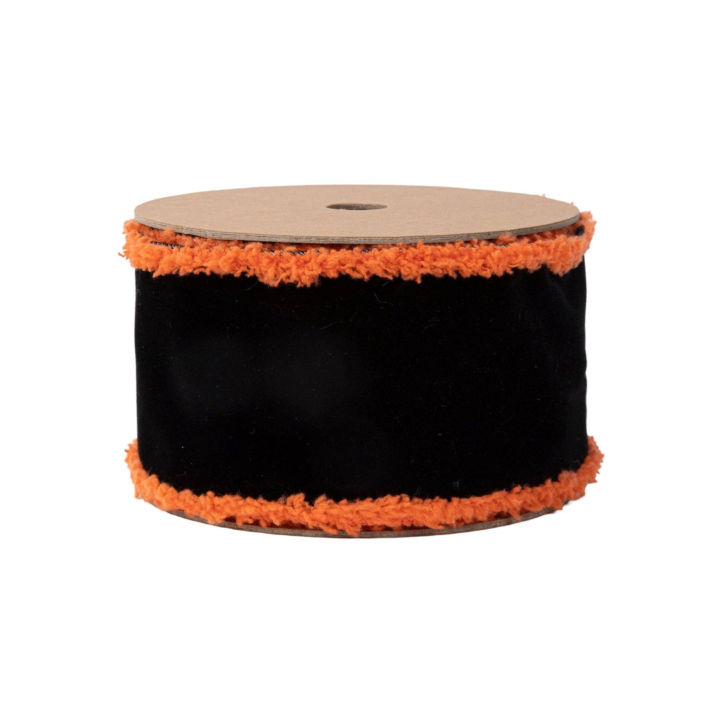 2.5" Black Wired Ribbon with Orange Fuzzy Edge | 10 Yard Roll