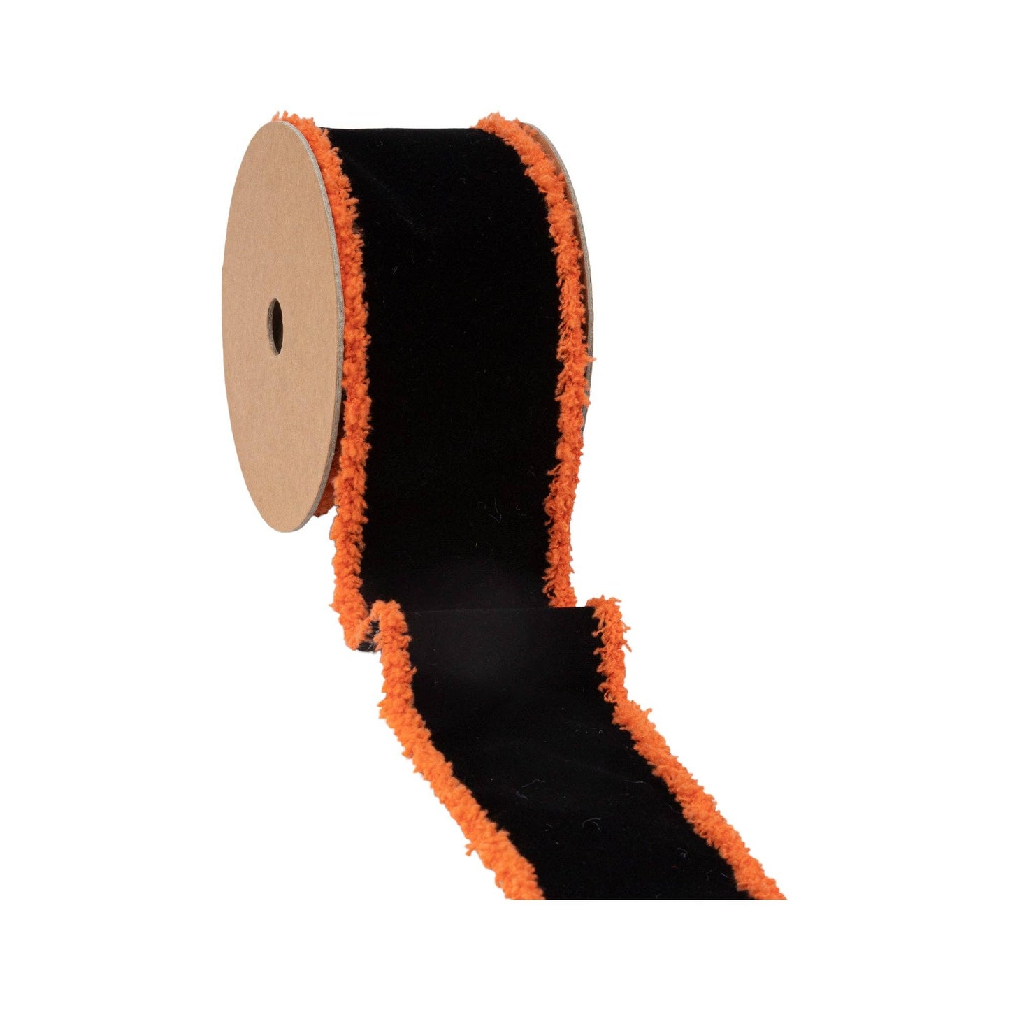 2.5" Black Wired Ribbon with Orange Fuzzy Edge | 10 Yard Roll