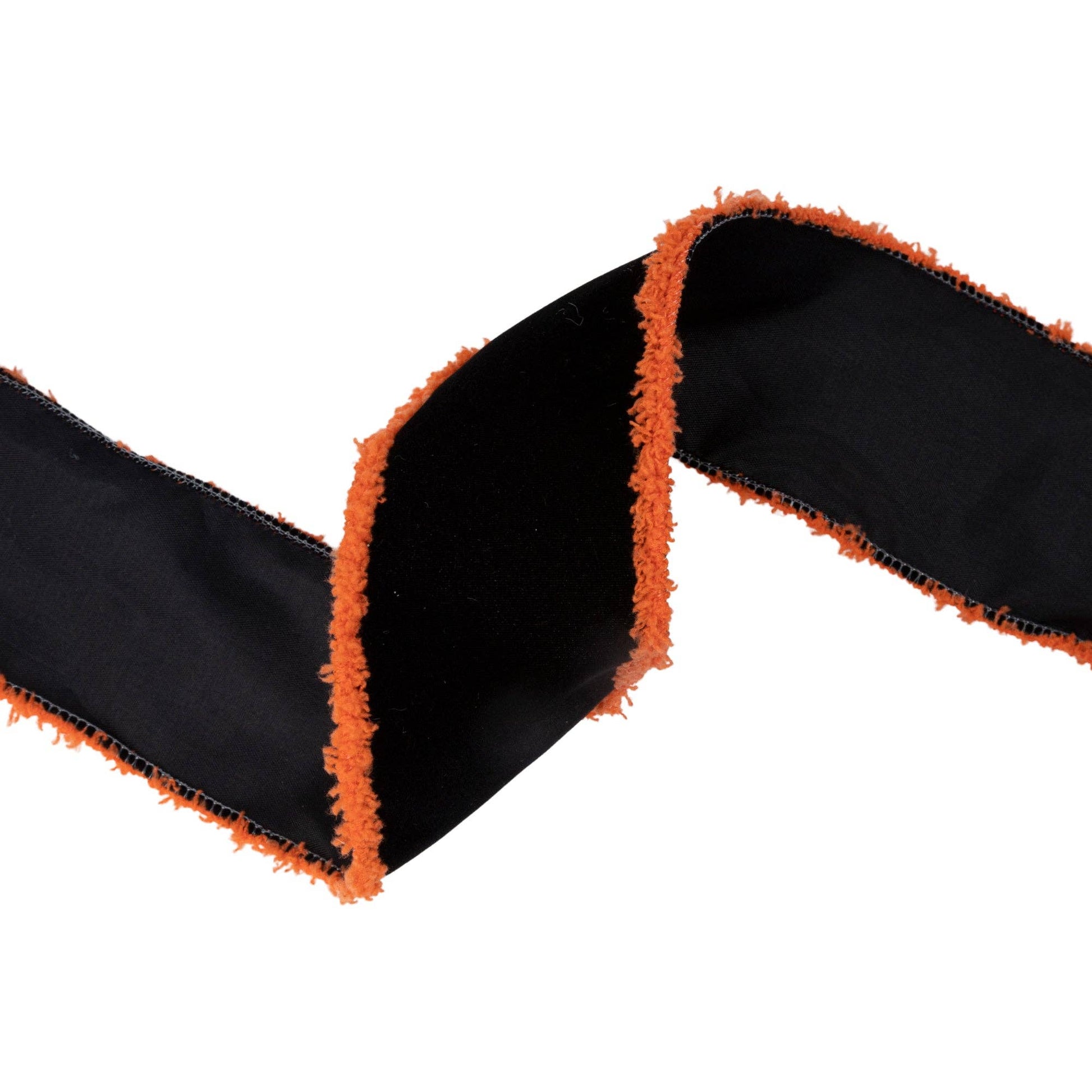 2.5" Black Wired Ribbon with Orange Fuzzy Edge | 10 Yard Roll