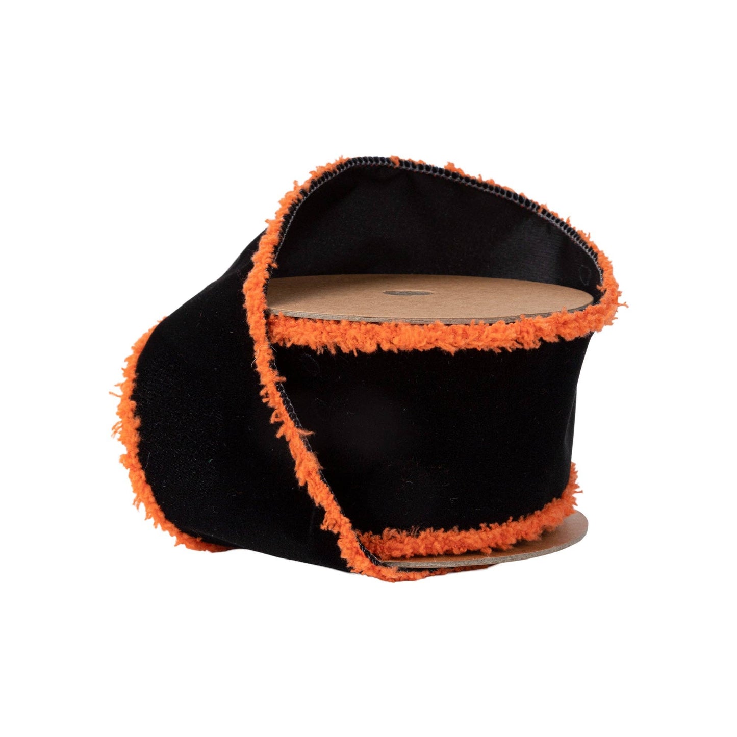 2.5" Black Wired Ribbon with Orange Fuzzy Edge | 10 Yard Roll