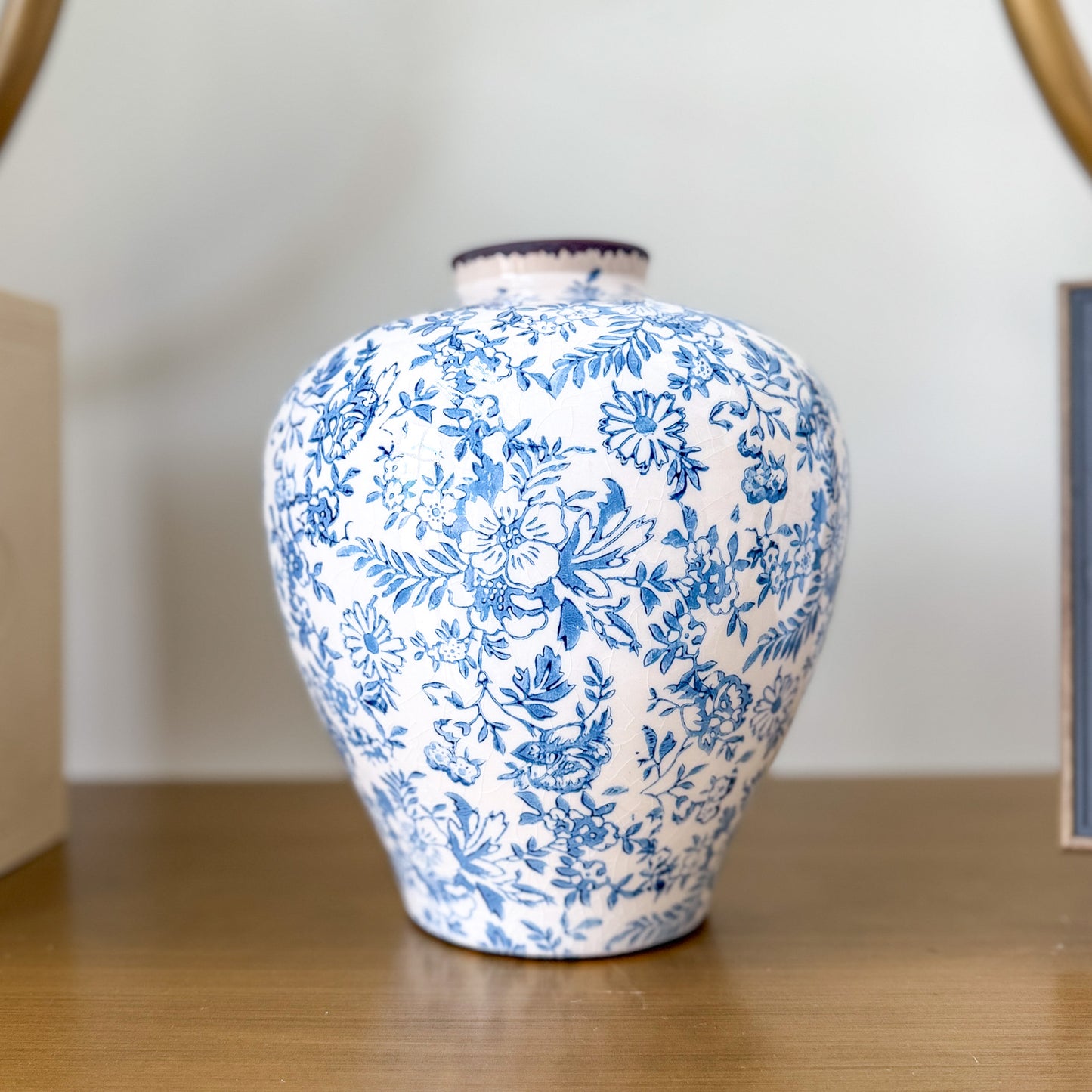 9 inch Ceramic vase with blue floral pattern 