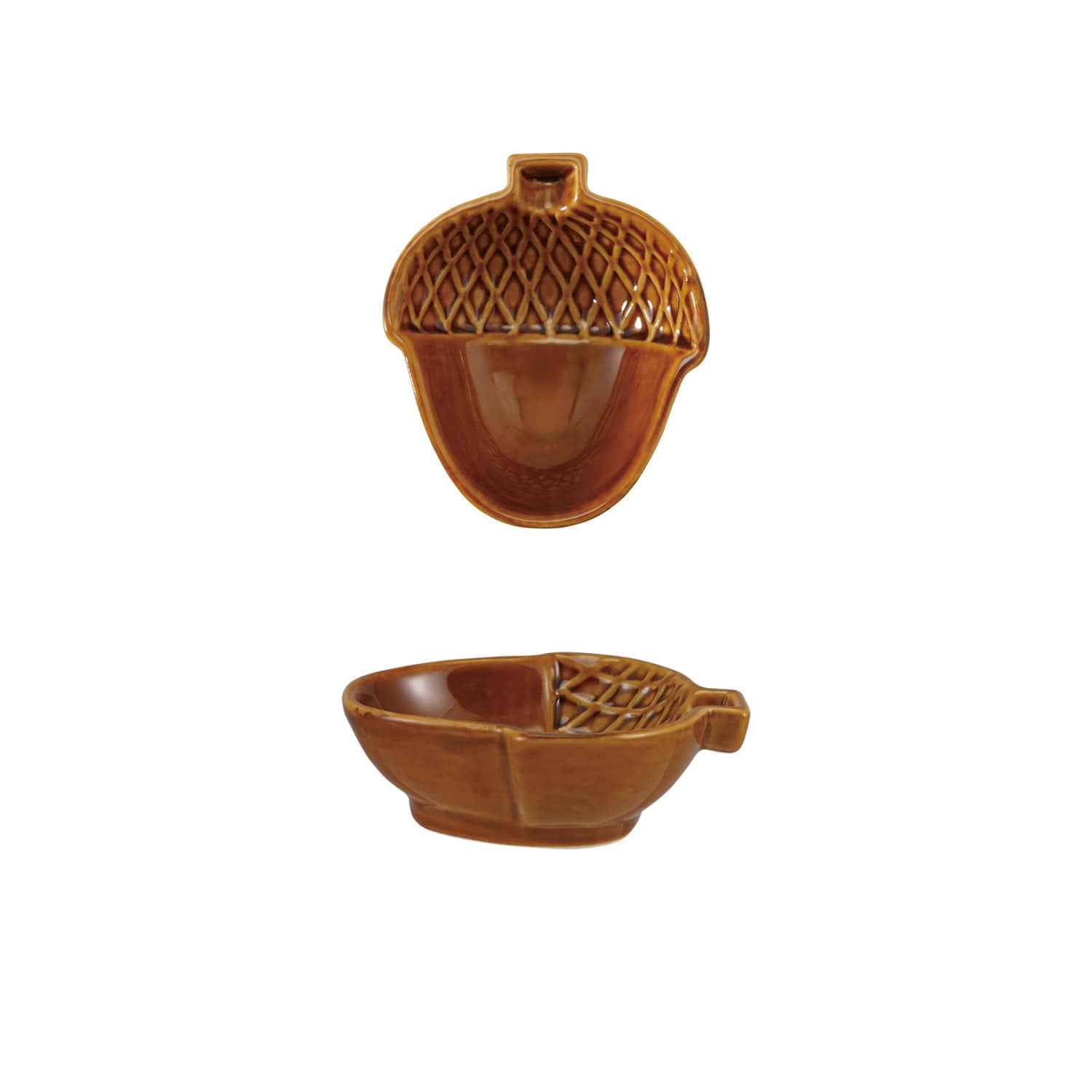 Brown Stoneware Acorn Shaped Dish
