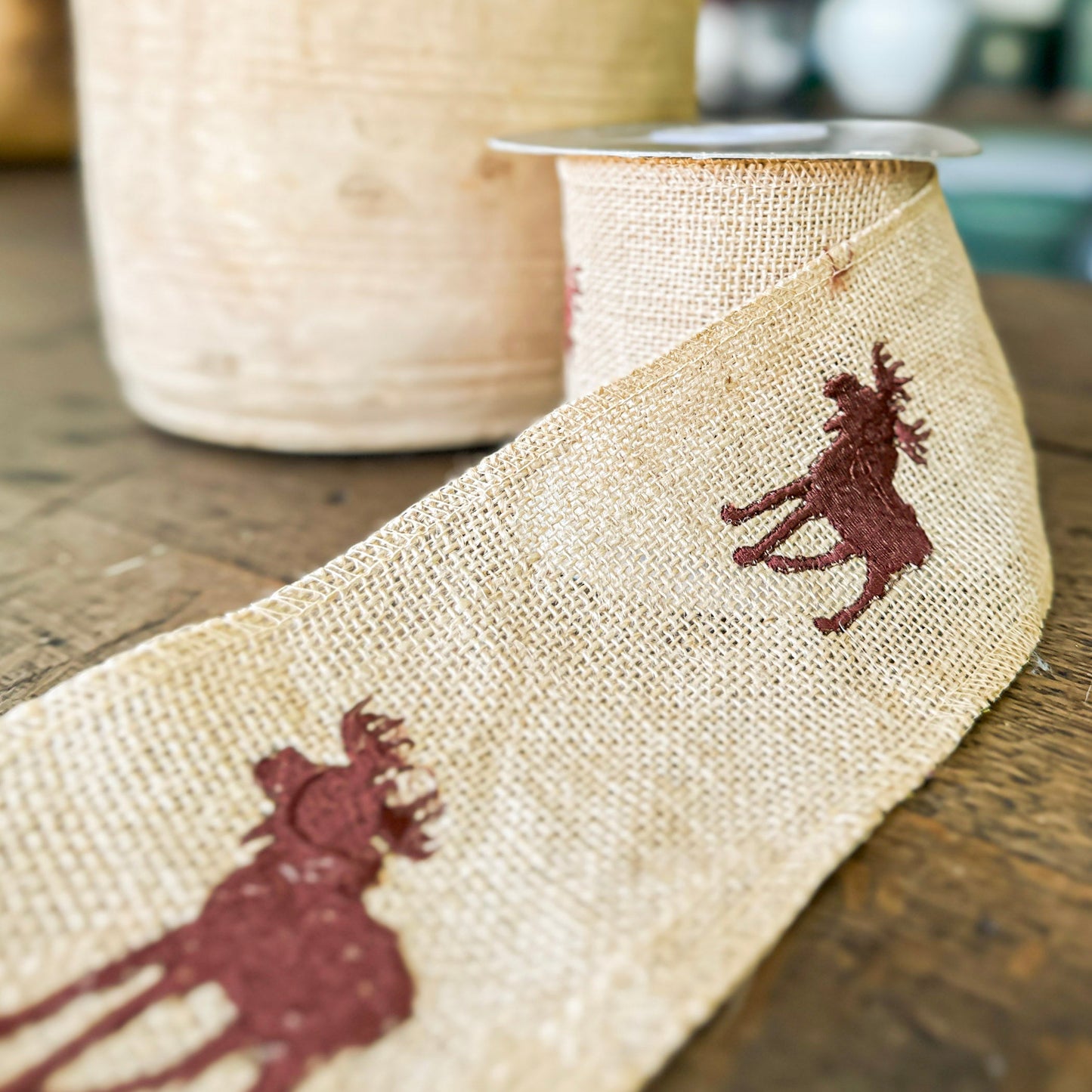 burlap-ribbon-with-moose-pattern