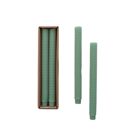 Mint Unscented Hobnail Taper Candles in Box, Set of 2