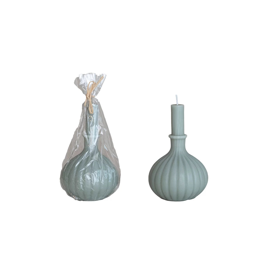 Unscented Taper in Pleated Vase Shaped Candle, Light Sage Green