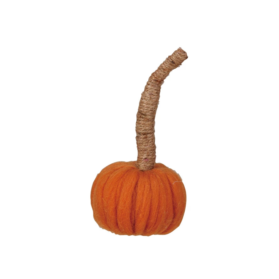 Wool Pumpkin w/ Jute Wrapped Stem, 3 sizes available