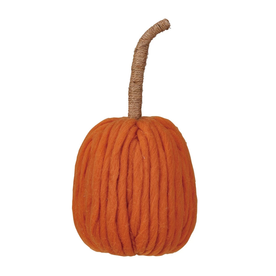 Wool Pumpkin w/ Jute Wrapped Stem, 3 sizes available