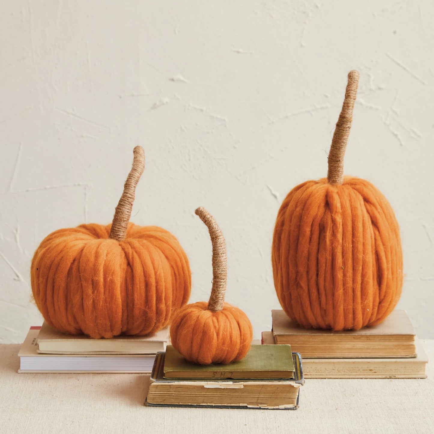 Wool Pumpkin w/ Jute Wrapped Stem, 3 sizes available