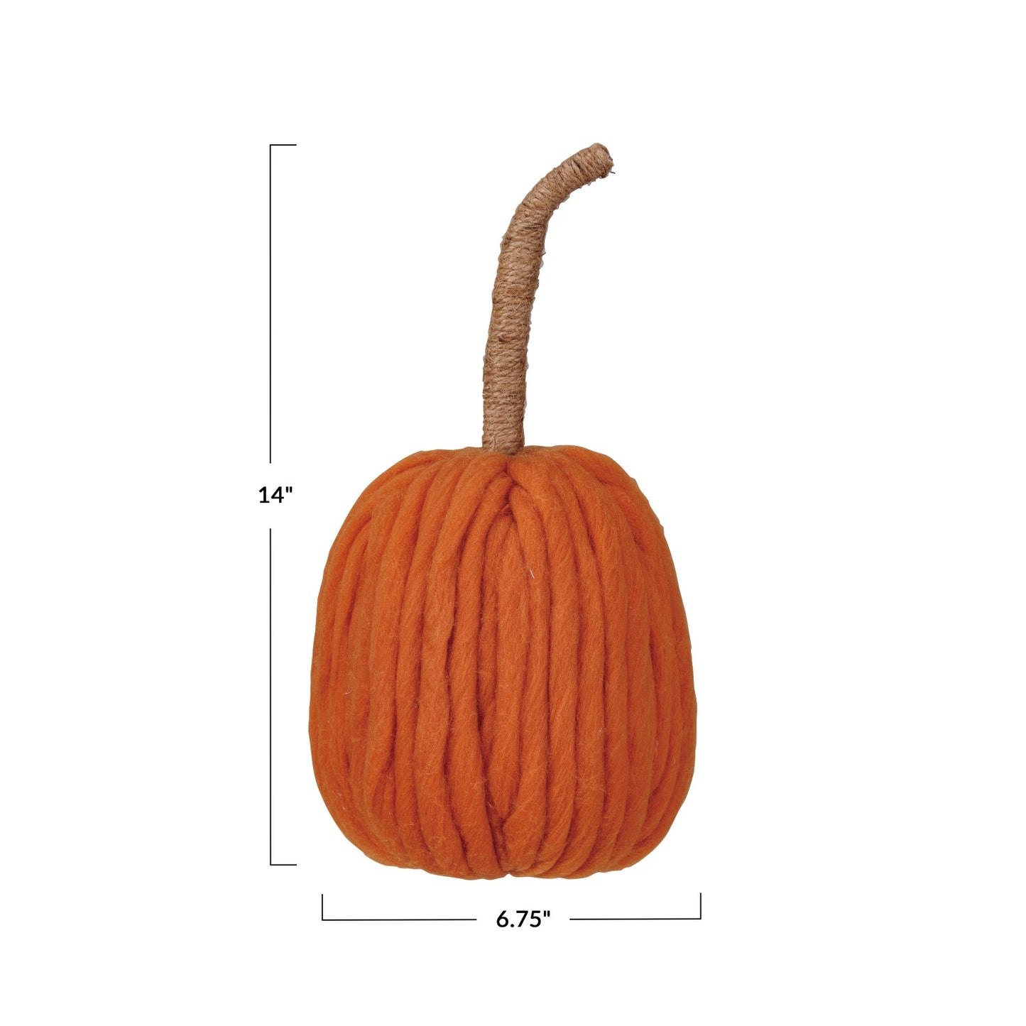 Wool Pumpkin w/ Jute Wrapped Stem, 3 sizes available