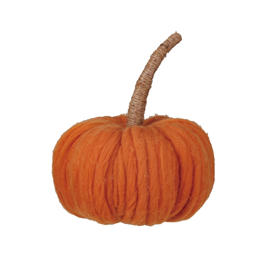 Wool Pumpkin w/ Jute Wrapped Stem, 3 sizes available