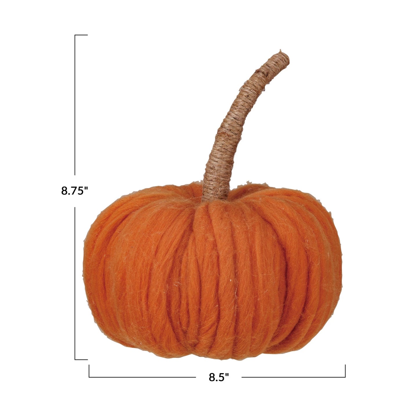 Wool Pumpkin w/ Jute Wrapped Stem, 3 sizes available