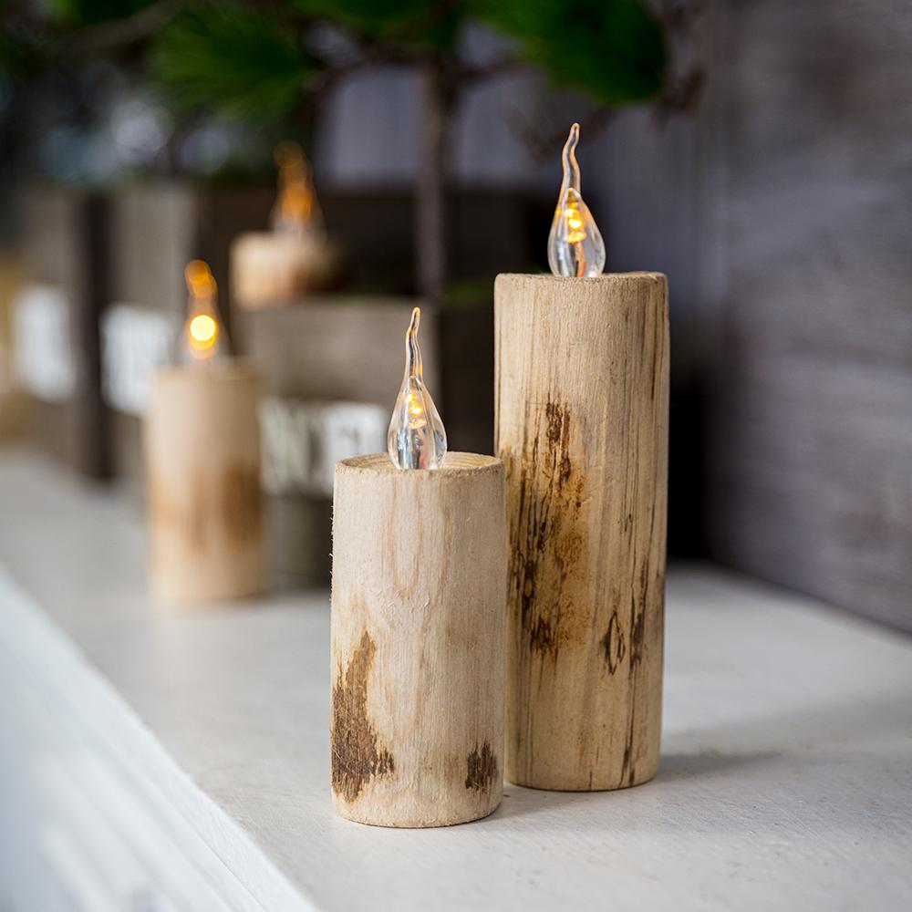 5.11" Battery Operated Wood Faux Candle With Light Natural