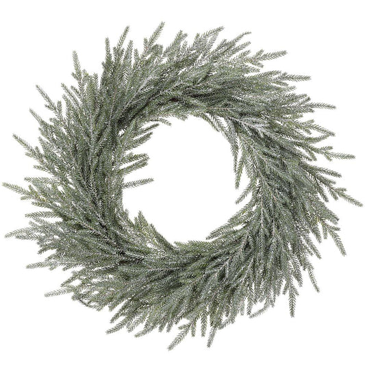 24" Snowed Soft PE Cypress Wreath Green White