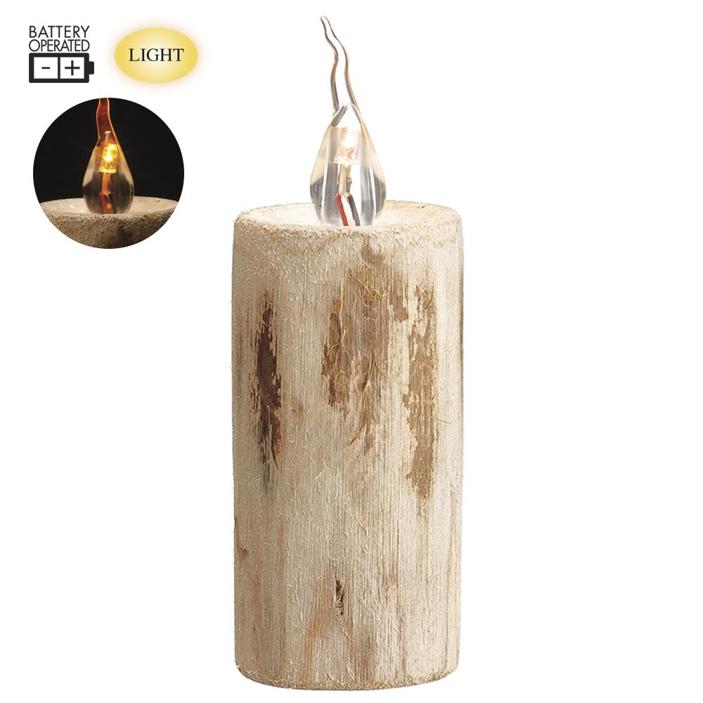 5.11" Battery Operated Wood Faux Candle With Light Natural