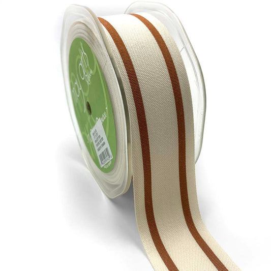 Cotton Woven Stripe Ribbon - Burnt Orange | 1.5" Width | 20 Yard Roll