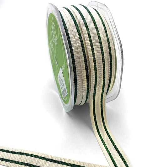 Cotton Woven Stripe Ribbon - Green | 5/8" Width | 30 Yard Roll