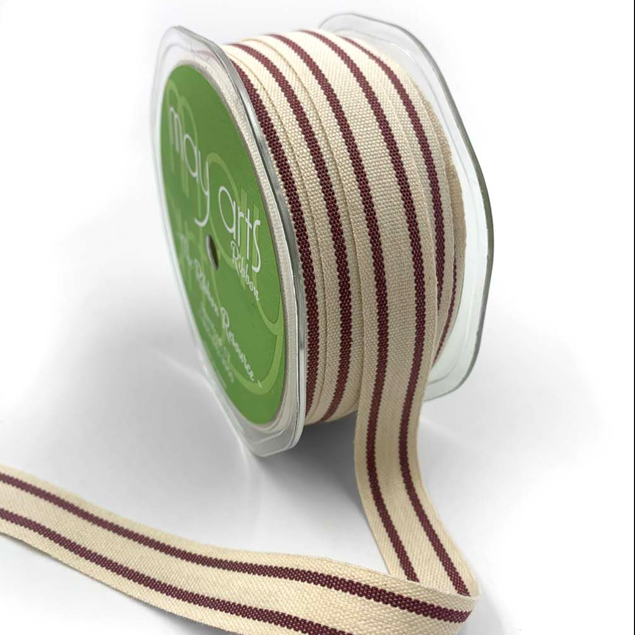 Cotton Woven Stripe Ribbon - Burgundy | 5/8" Width | 30 Yard Roll