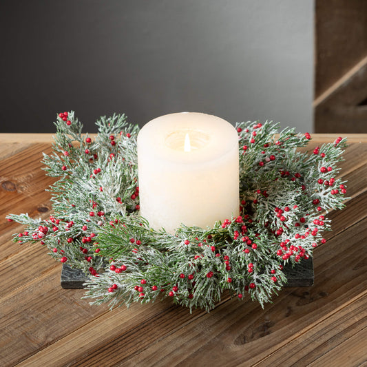 4.5" RED CEDAR BERRY CANDLE RING MINI WREATH