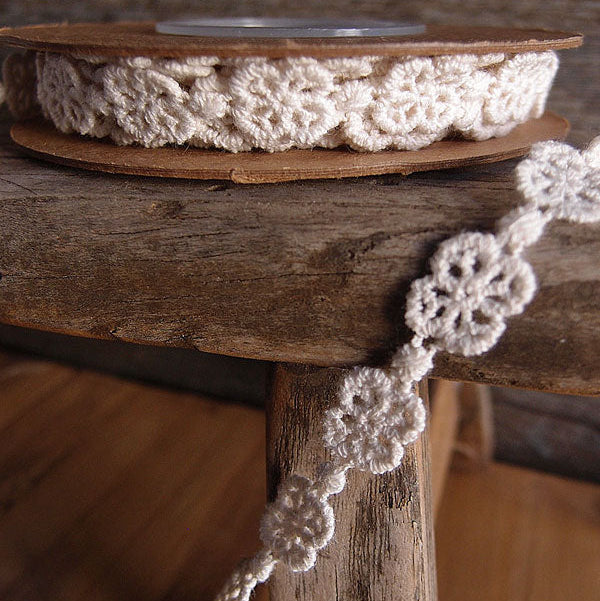 Crocheted Lace Ribbon - Cream | 1/2" Width | 5 Yard Roll