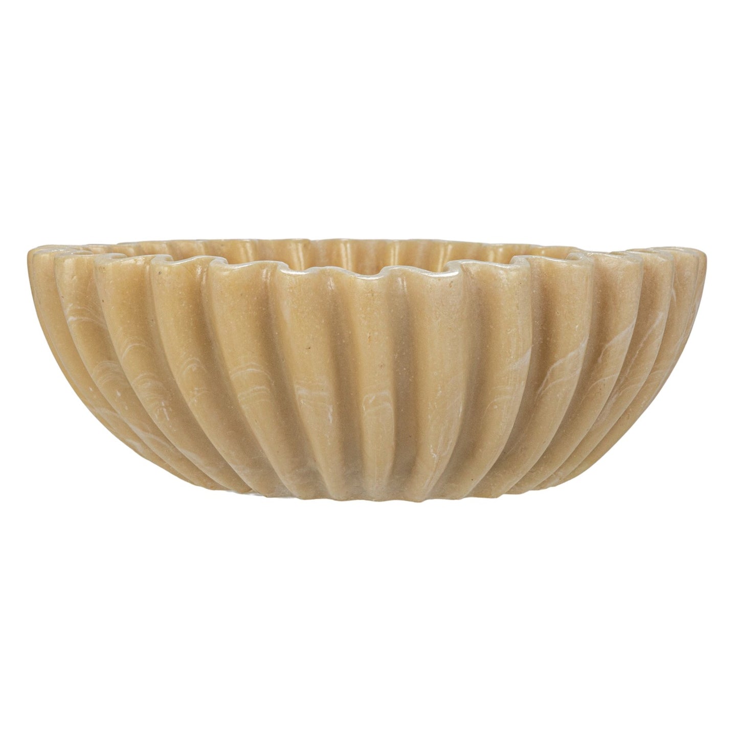 Decorative Beige Resin Pleated Bowl – 8" Round
