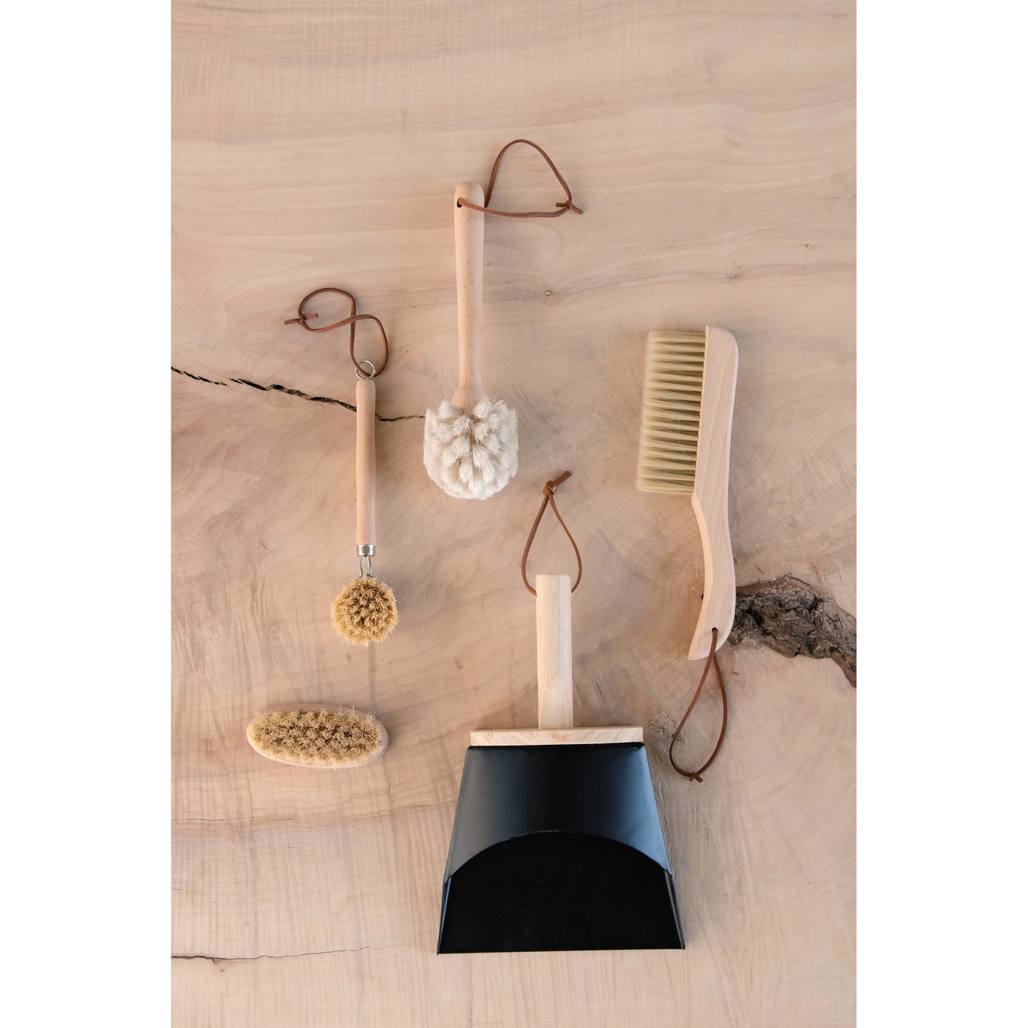 Beech Wood Dish Brush with Leather Strap