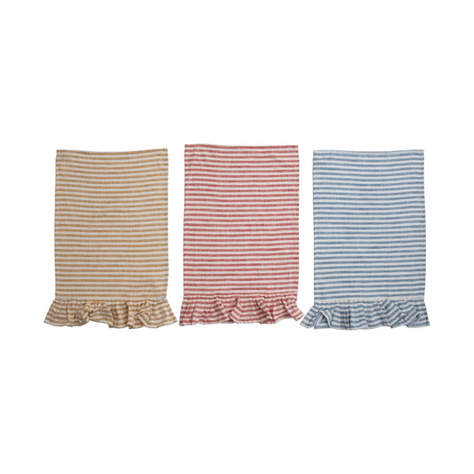 Cotton Striped Tea Towel with Ruffle, 3 Colors