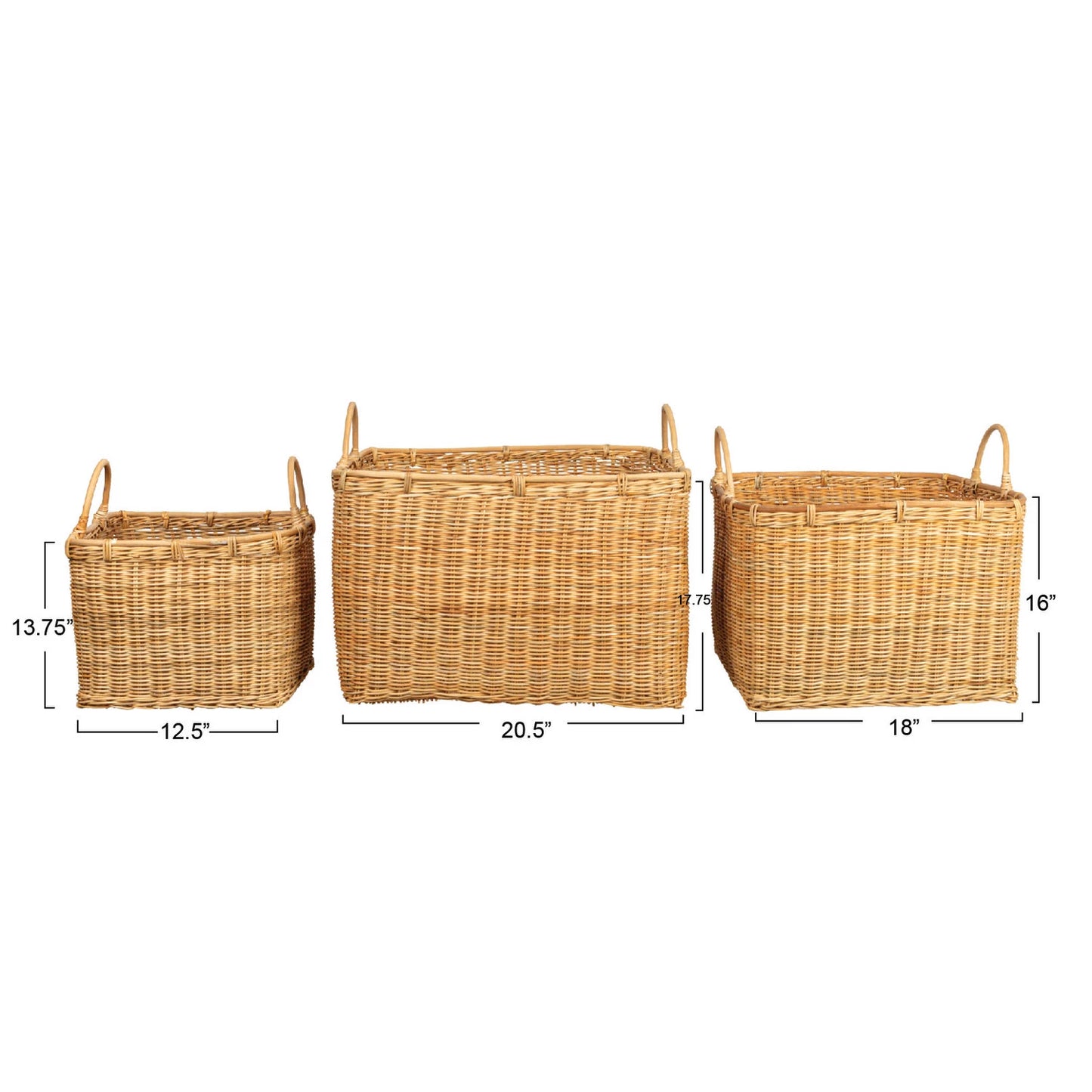 Rattan Baskets w/ Handles, 3 Sizes