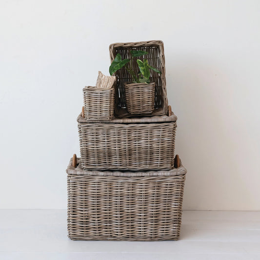 Hand-Woven Rattan Trunks w/ Handles, various sizes