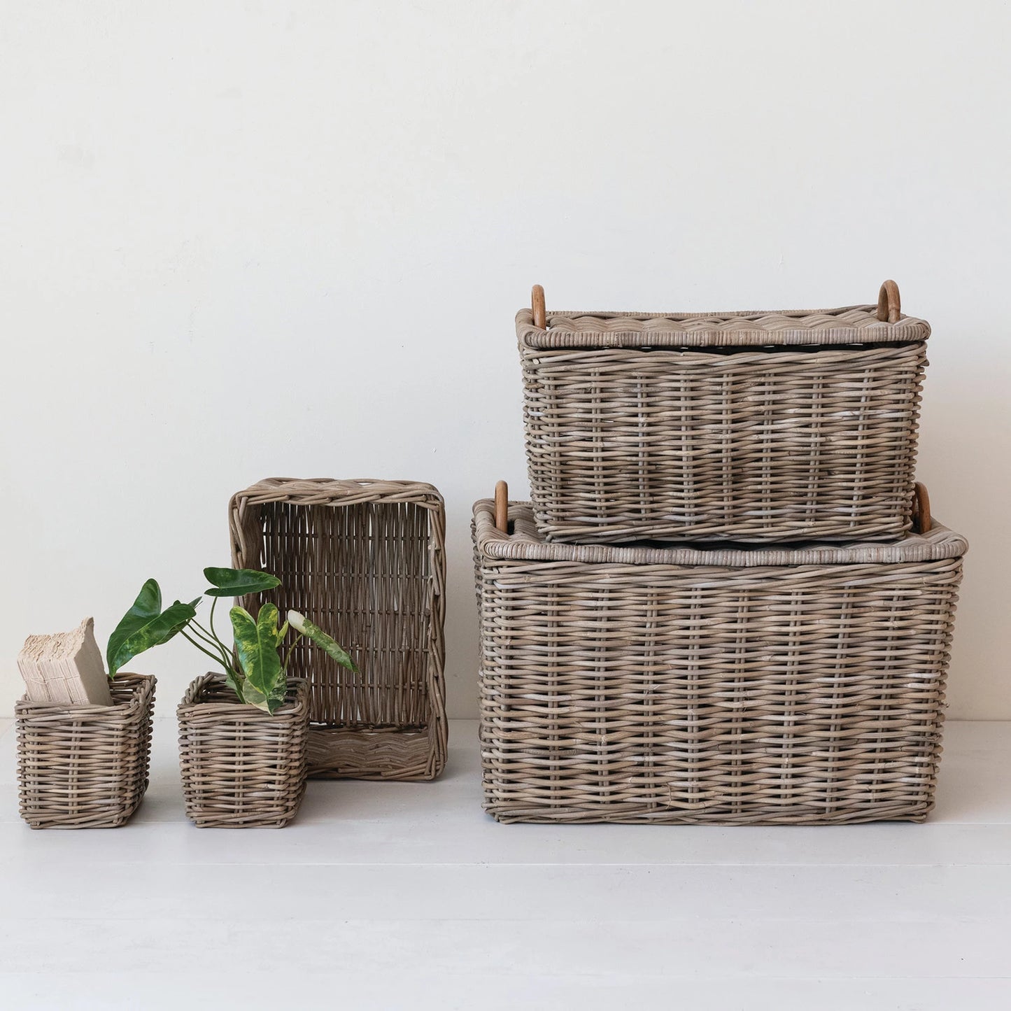 Hand-Woven Rattan Trunks w/ Handles, various sizes