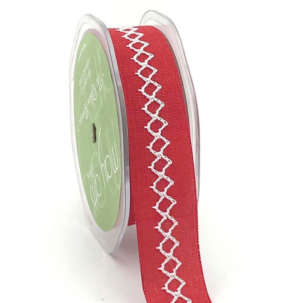 Diamond Stitch Canvas Ribbon - Red | 1" Width | 10 Yard Roll