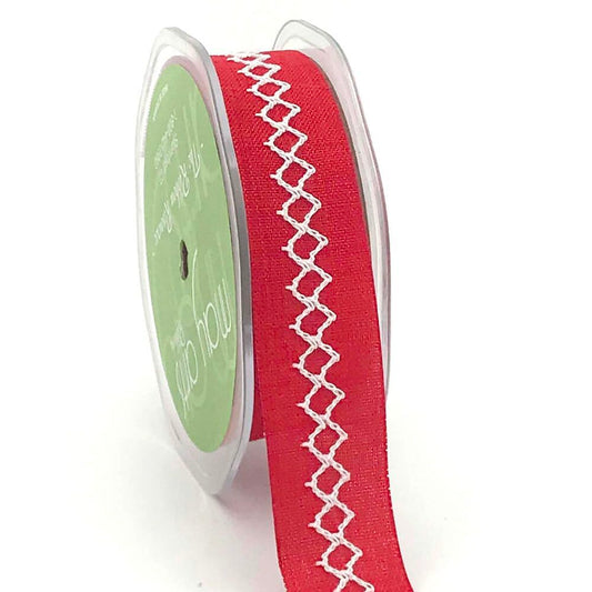 Diamond Stitch Canvas Ribbon - Red | 1" Width | 10 Yard Roll