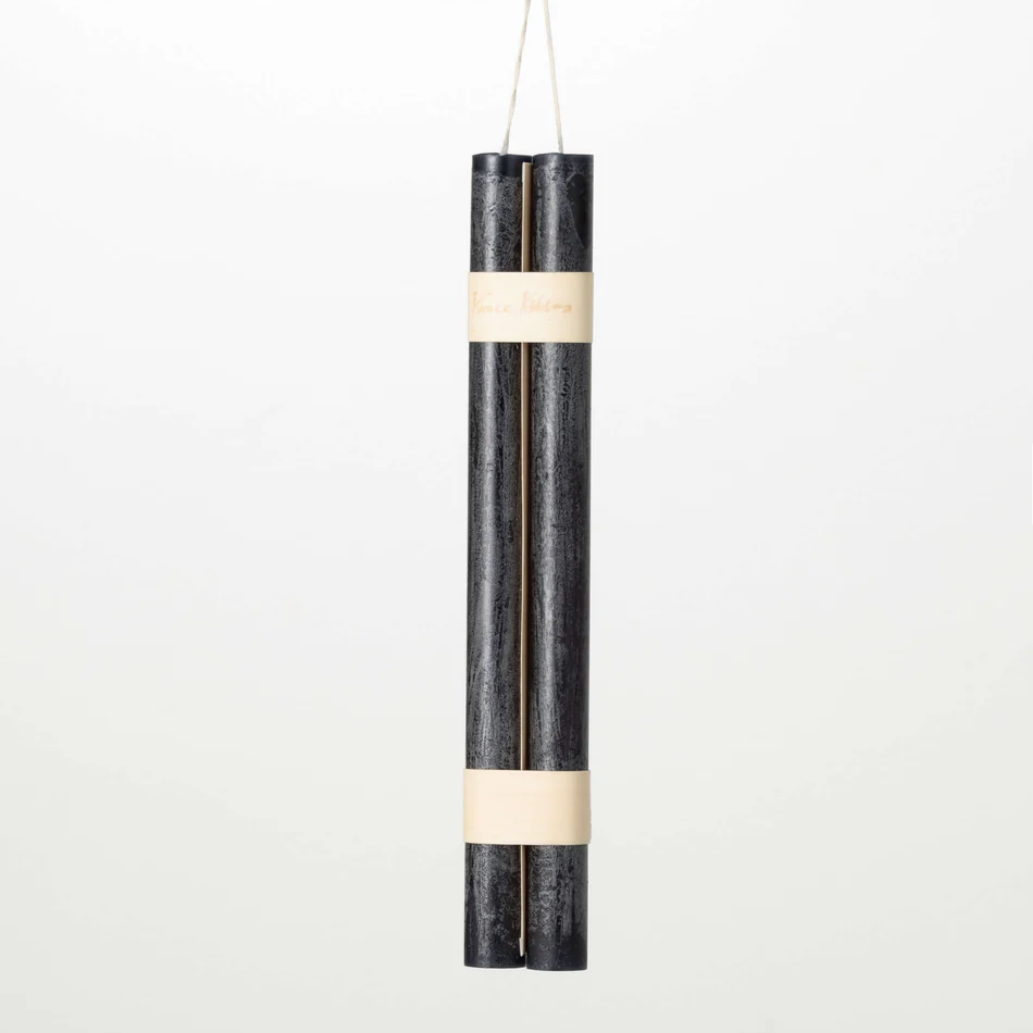 DISTRESSED BLACK HANGING TAPER CANDLE SET OF 2