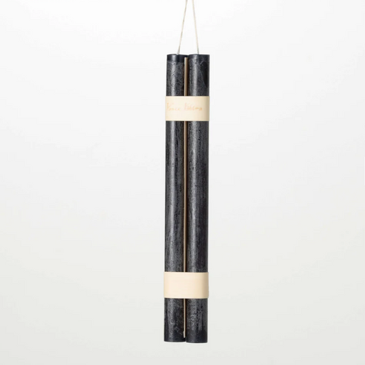 DISTRESSED BLACK HANGING TAPER CANDLE SET OF 2