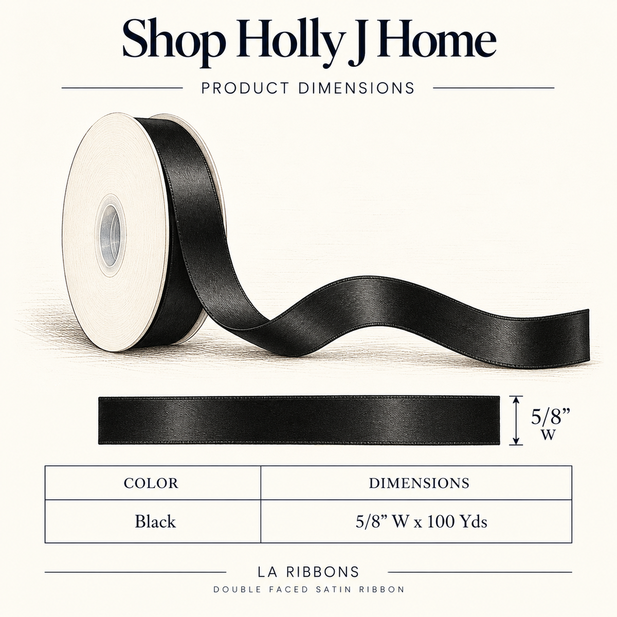 Double-Faced Satin Ribbon - Black | 5/8" Width | 100 Yard Roll