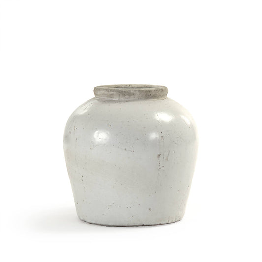 Partially Glazed Off-White Jar