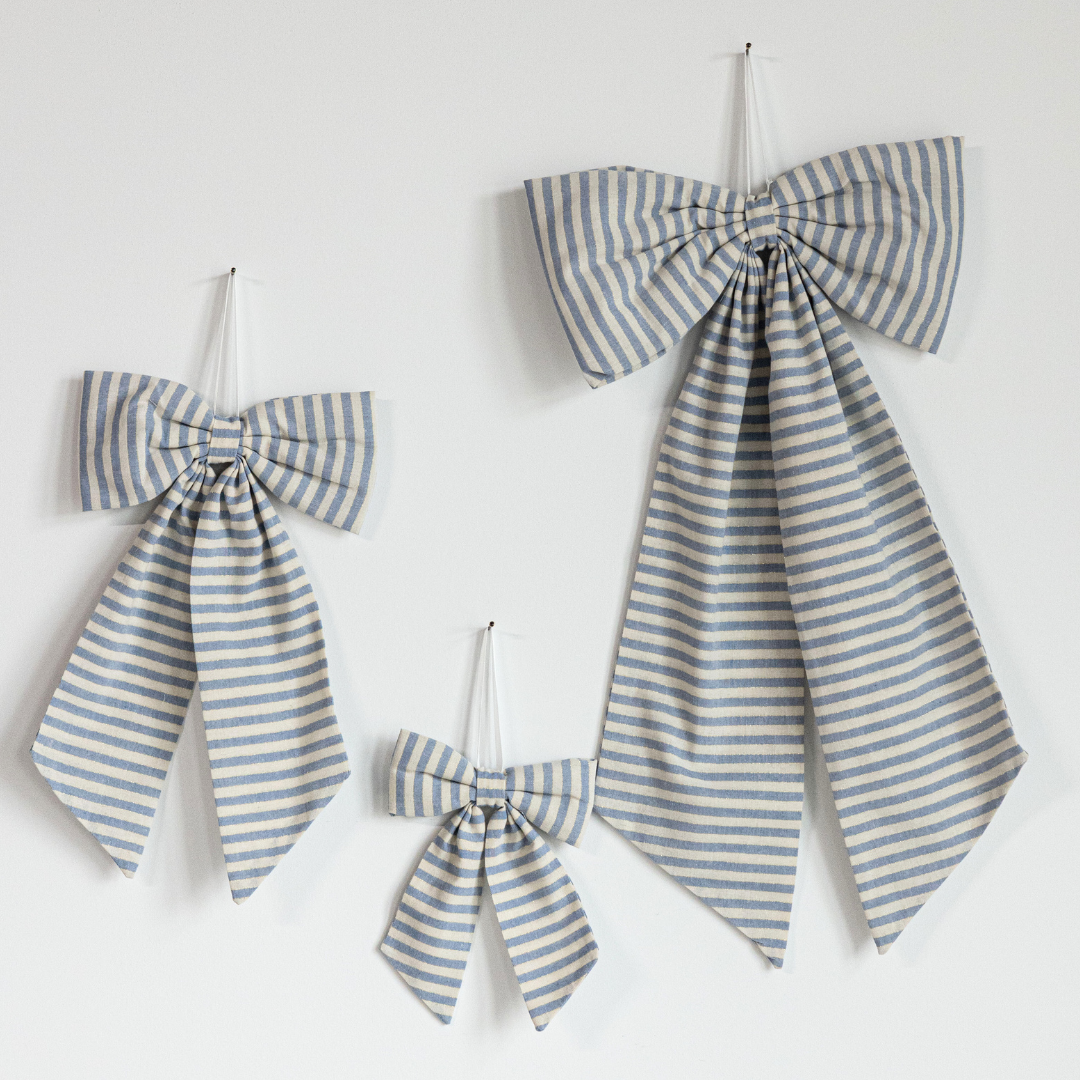Striped Baby Blue with thin Gold Stripe Fabric Bows