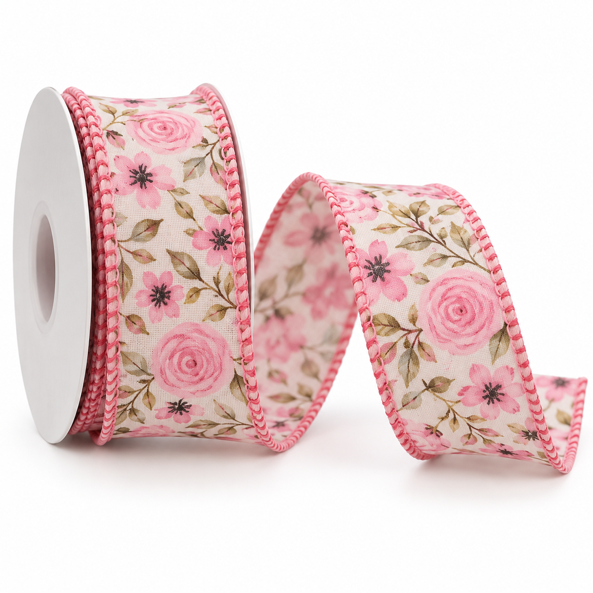 Floral Ribbon - Pink | 1.5" & 2.5" Widths | 10 Yard Roll