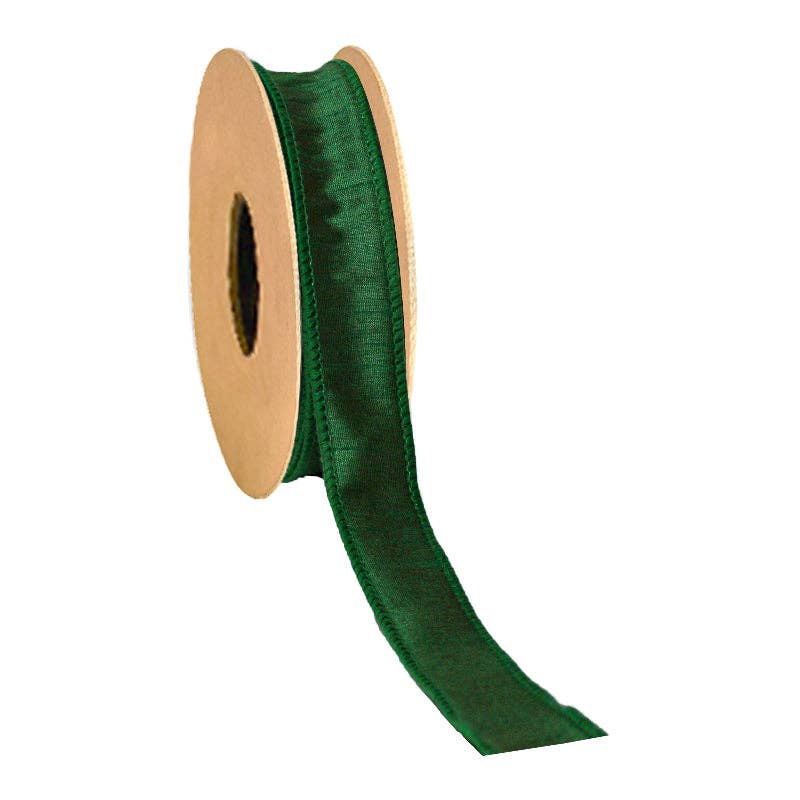 1" Forest Green Wired Dupioni Ribbon | 10 Yard Spool