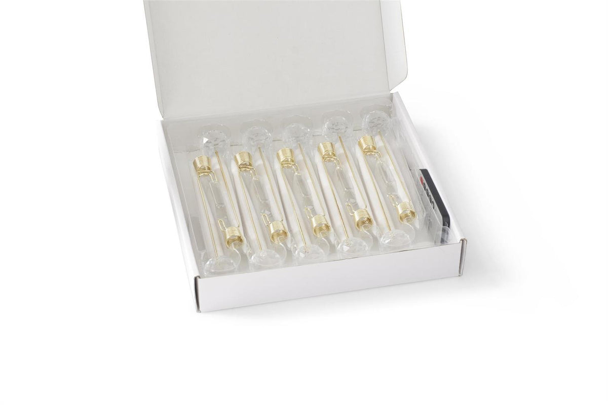 Set of 6 6 Inch Glass Pendant Hanging LED Candle Ornaments with Remote – Cream, Gold & White
