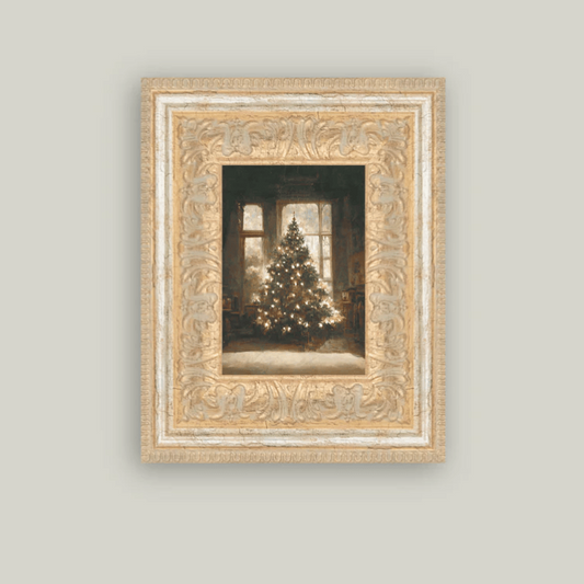 Glowing Christmas Tree Framed Vintage Art - Gold Frame