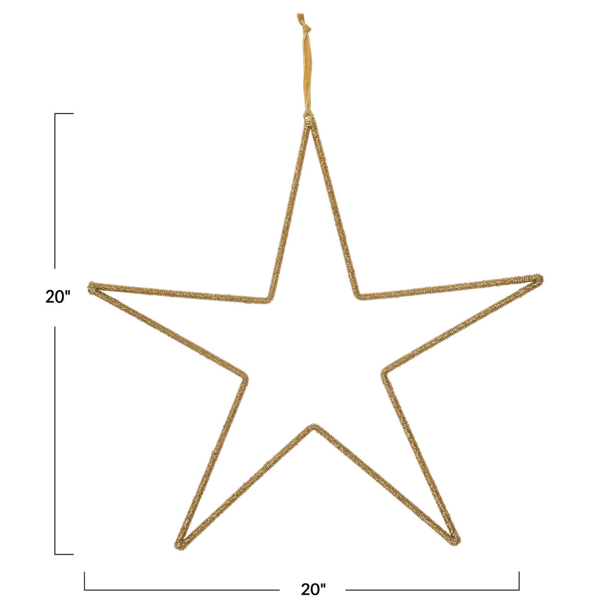 Gold Metal & Glass Bead Hanging Star with Velvet Ribbon