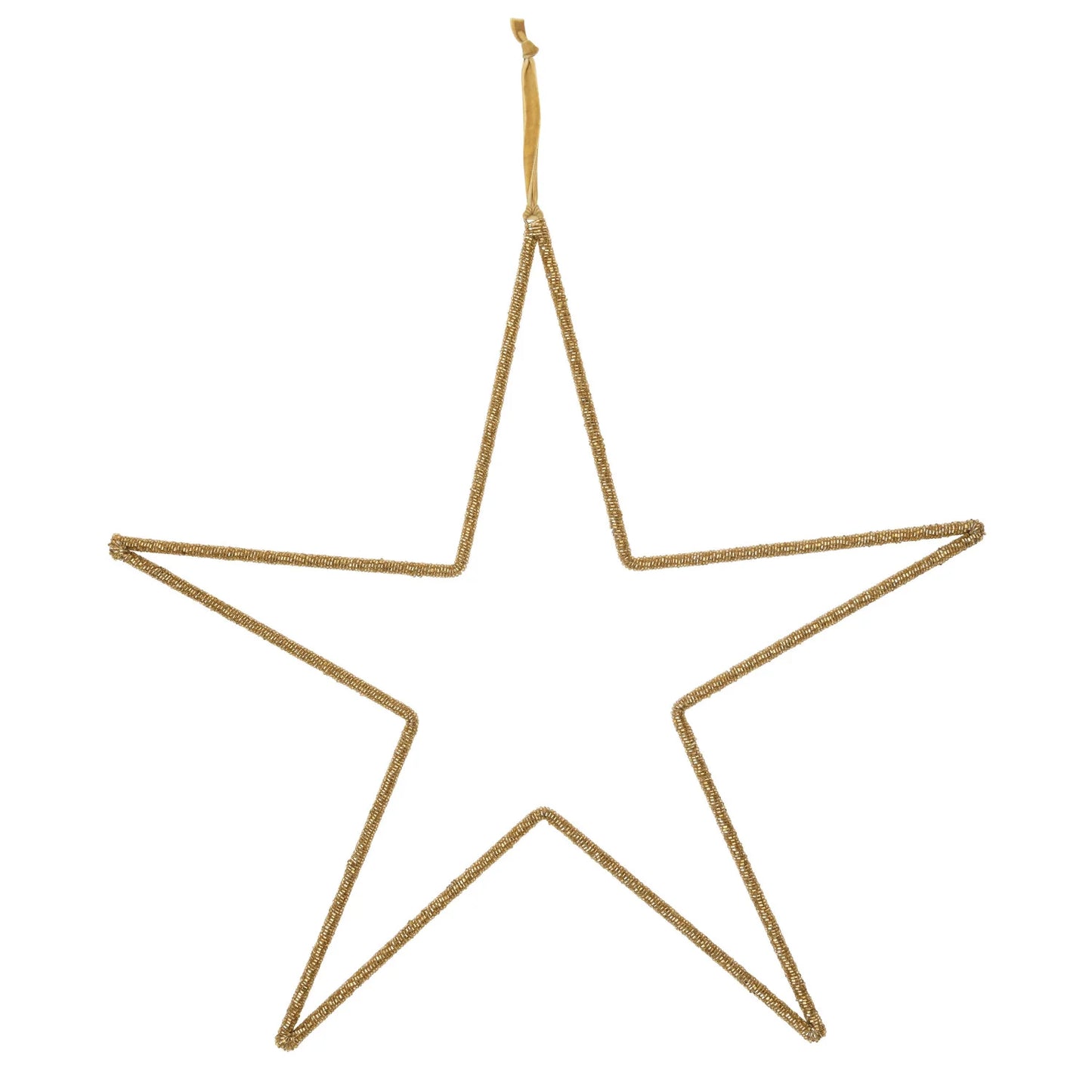 Gold Metal & Glass Bead Hanging Star with Velvet Ribbon