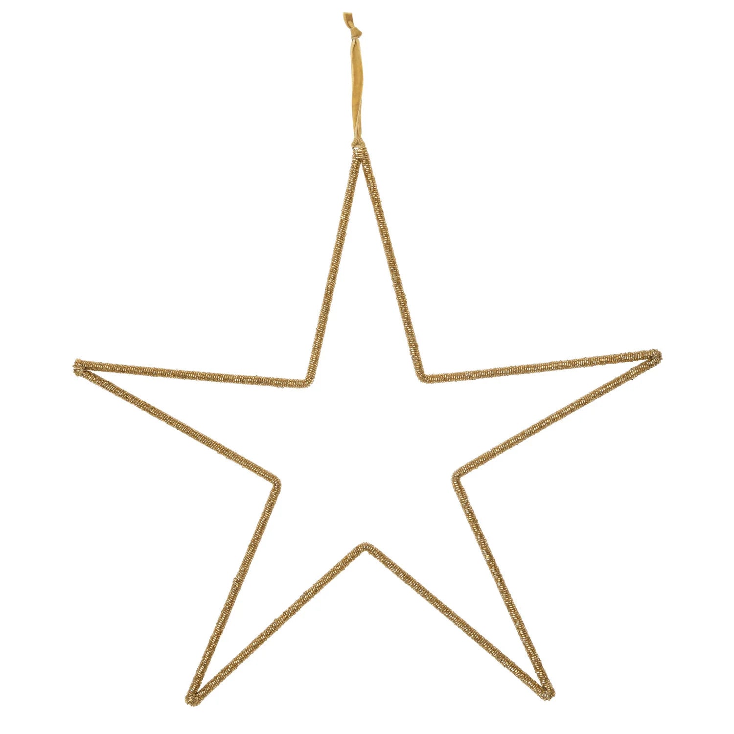 Gold Metal & Glass Bead Hanging Star with Velvet Ribbon
