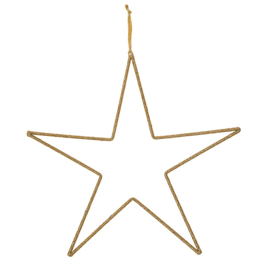 Gold Metal & Glass Bead Hanging Star with Velvet Ribbon